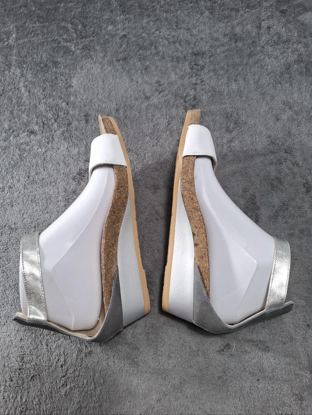 NAOT 5016 Pixie Low Wedge Sandals  White Silver Vintage Slate Leather Sz 40 9
